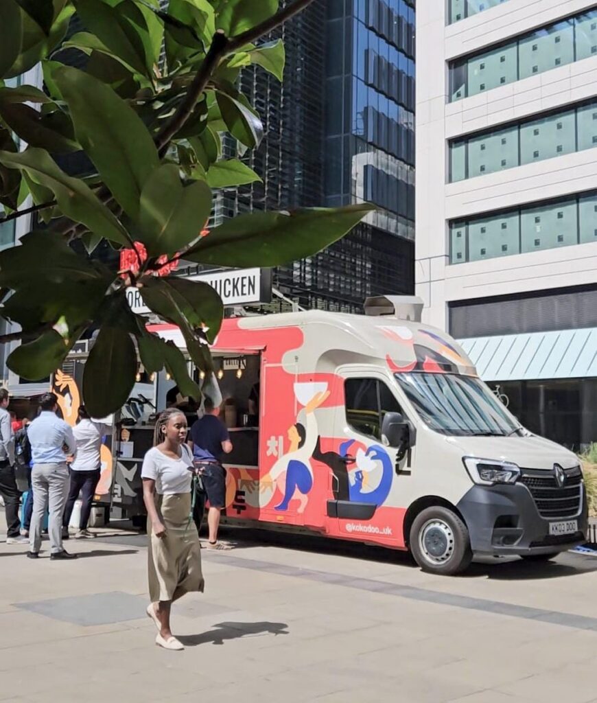 Food truck parked outside city offices