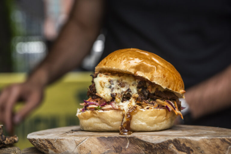 Close up of a burger catering in London