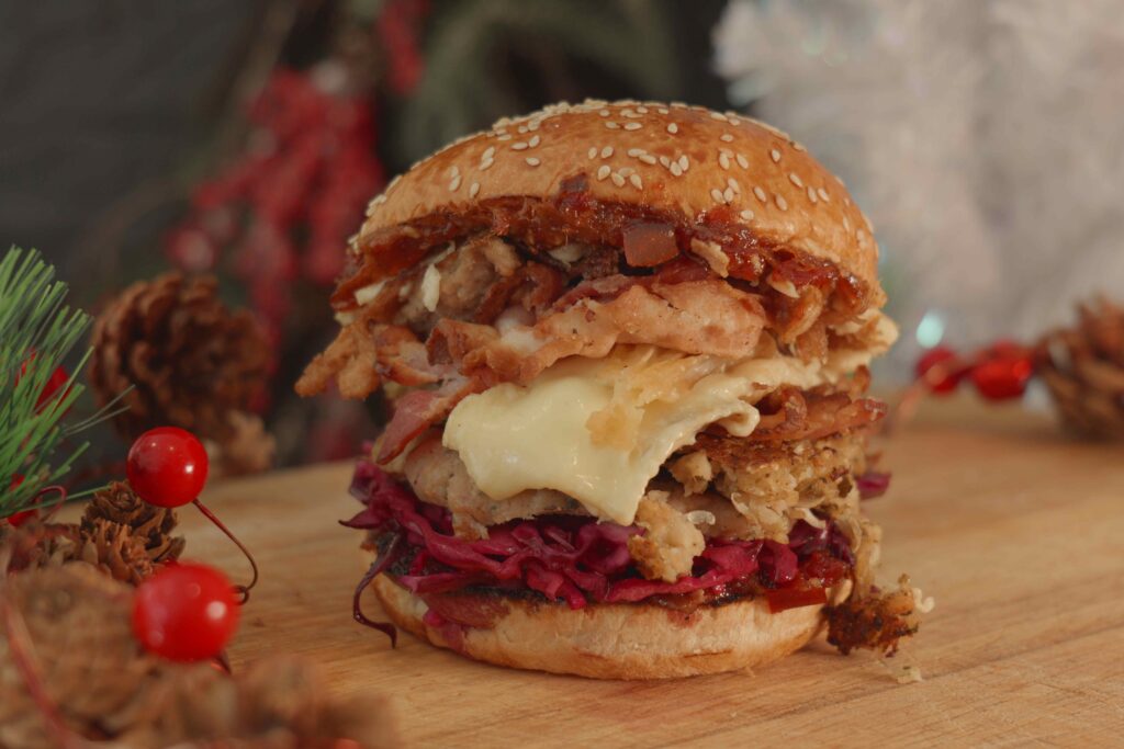 Festive burger ready to be served